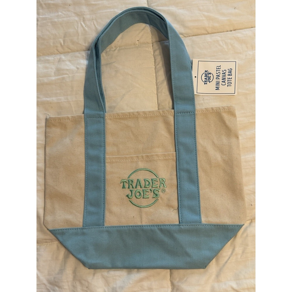 NWT LIMITED RELEASE Trader Joe's Pastel Blue Mini‎ Canvas Tote Bag